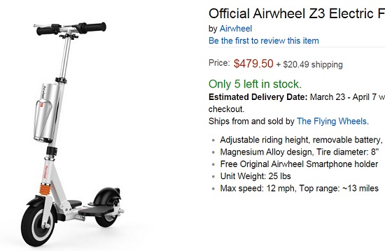 amazon美国的airwheel z3电动滑板车