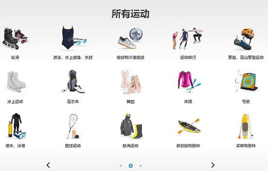 迪卡侬的部分运动类目