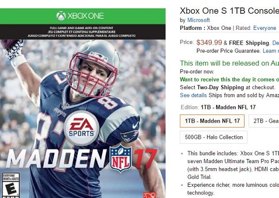 xbox one s普通版（1TB）在亚马逊上的报价及相关信息