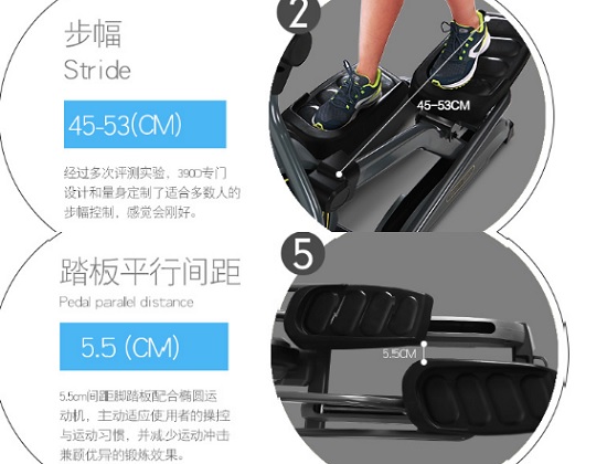 椭圆机的步幅和踏板间距