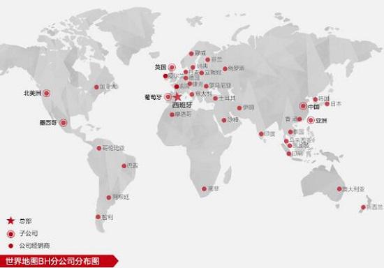 BH（艾必奇）在全世界的机构分布图