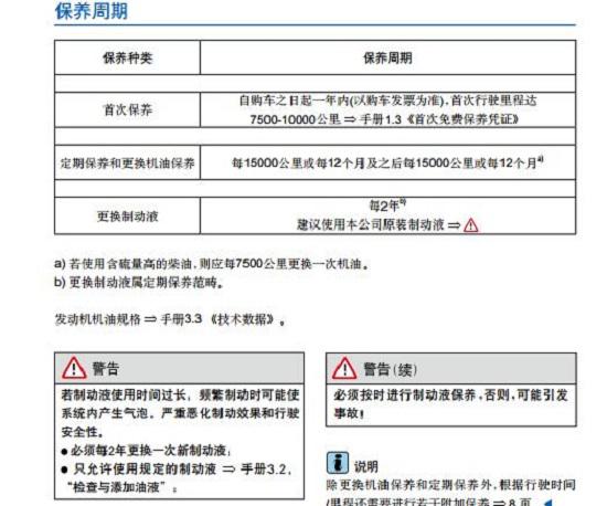 保养手册上的提醒