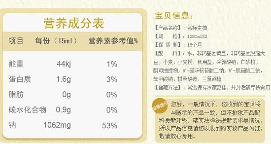 普通酱油的营养成分表
