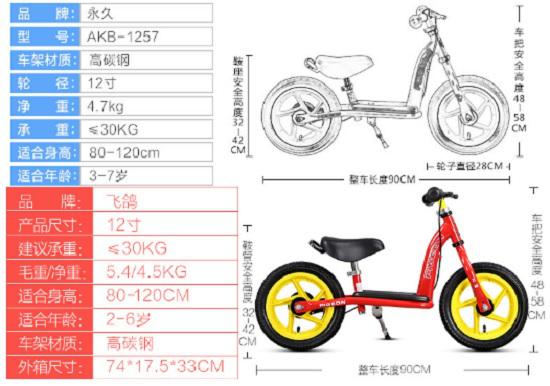 永久AKB-1257和飞鸽AKB-1257滑步车的参数