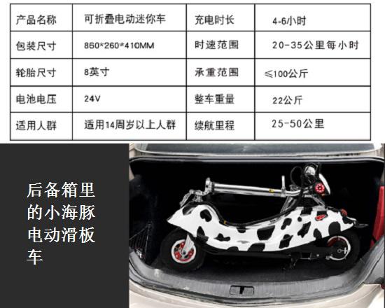 主要参数，以及折叠后放入后备箱的状态