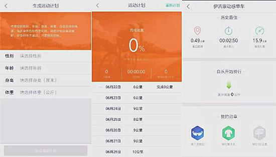 伊吉康智能动感单车APP界面