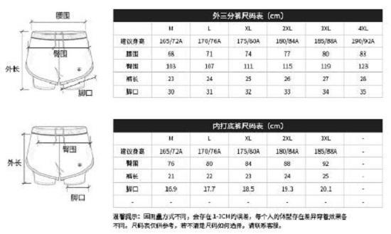 某运动短裤的尺码对照表