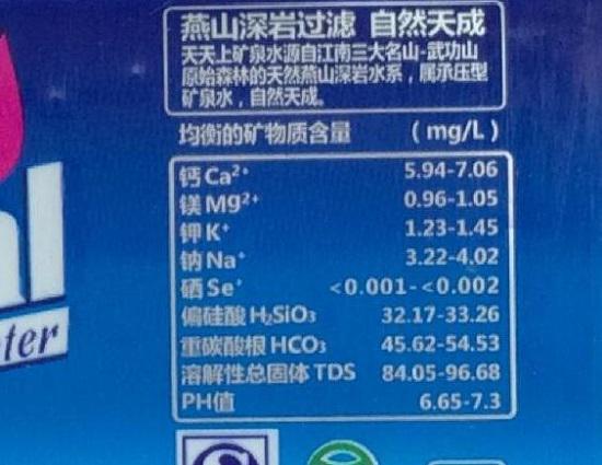 桶装饮用天然泉水的标签